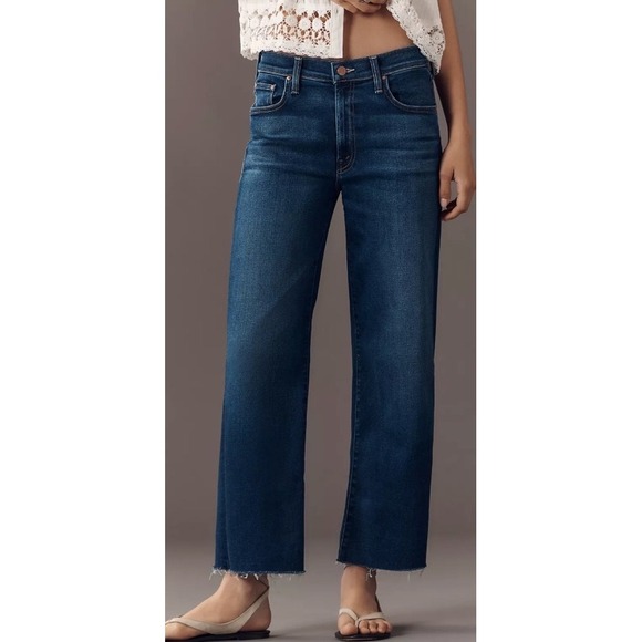 MOTHER Denim - MOTHER  The Rambler Zip High-Rise Straight-Leg Ankle Jeans Frayed Hem Dark 31